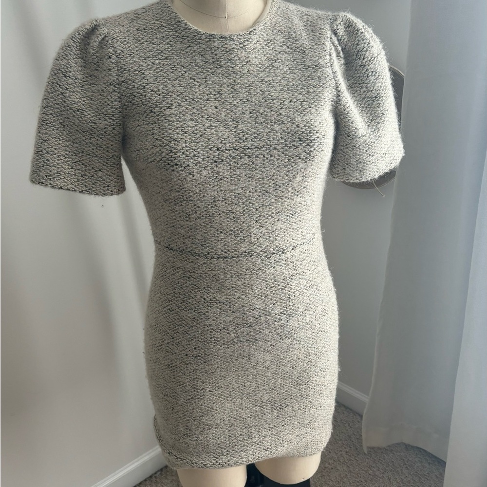 Alice+Olivia Cream and Black Mohair Fuzzy Tweed Mini dress.